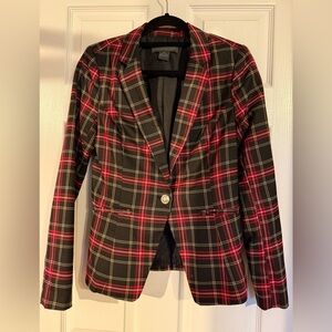 Suzy Shier Red and Black Plaid Blazer